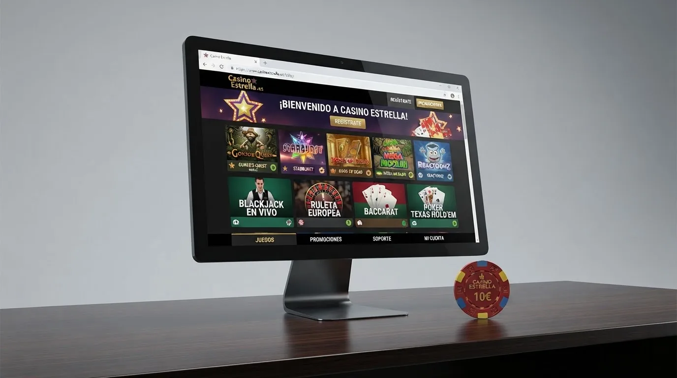 Un ordenador mostrando el sitio web oficial de la DGOJ (ordenacionjuego.es) junto a una lista de operadores con dominio .es en otra ventana