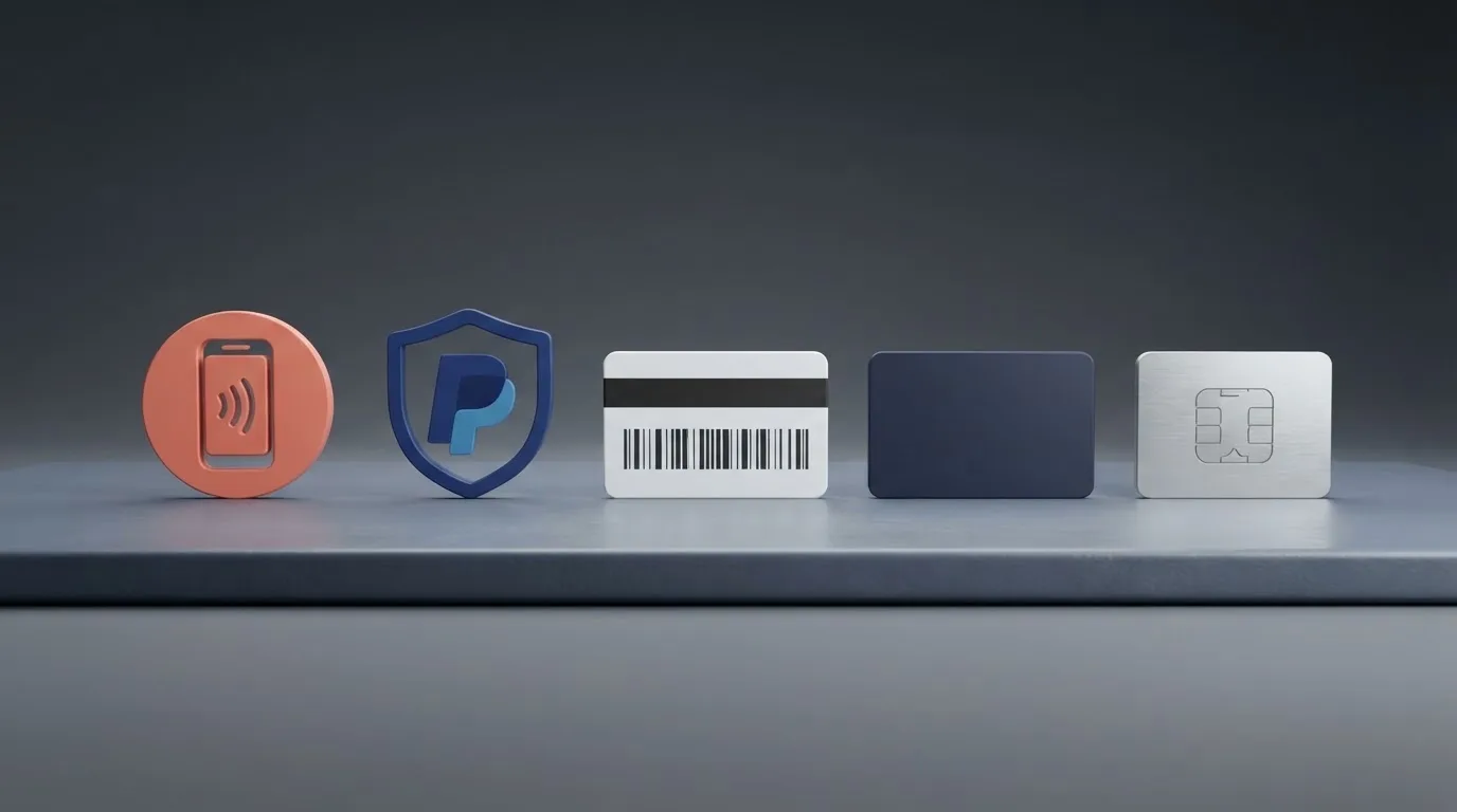 Los iconos de Bizum, PayPal, Paysafecard, Visa y Mastercard alineados sobre el fondo de la pantalla de pago de un casino