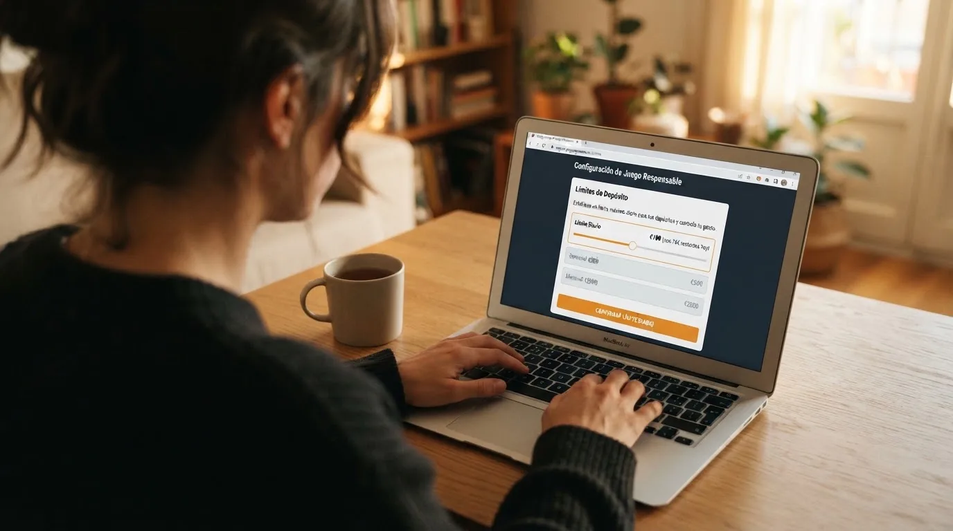 Primer plano del pie de página de un casino online español donde se leen el sello de la DGOJ, el número de licencia y el dominio .es junto al aviso de juego responsable