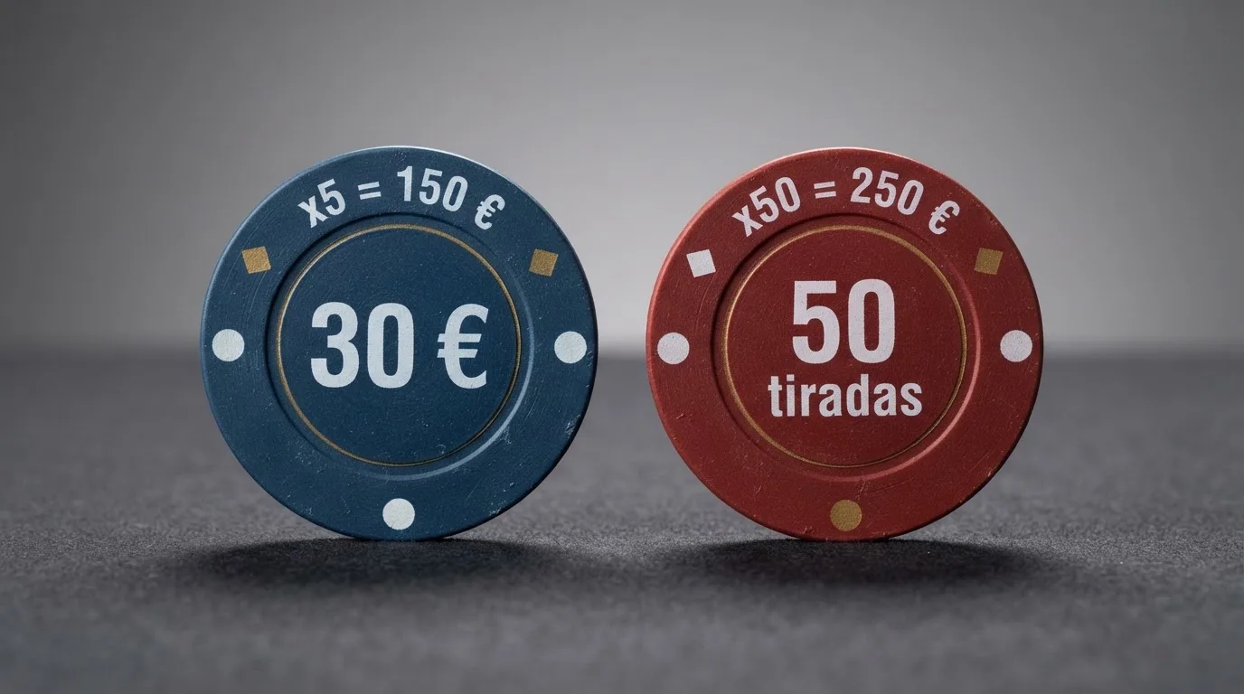 Tabla comparativa con los nombres, importes y condiciones de los bonos sin depósito de varios casinos españoles