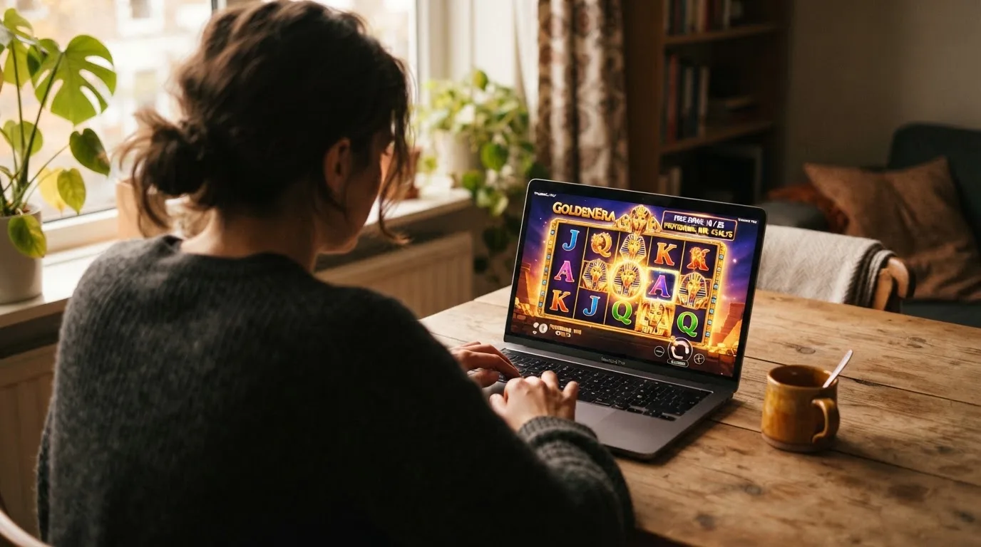 Slots de casino online con el contador de tiradas gratis activado en la esquina superior de la pantalla y el saldo de ganancias provisionales visible.